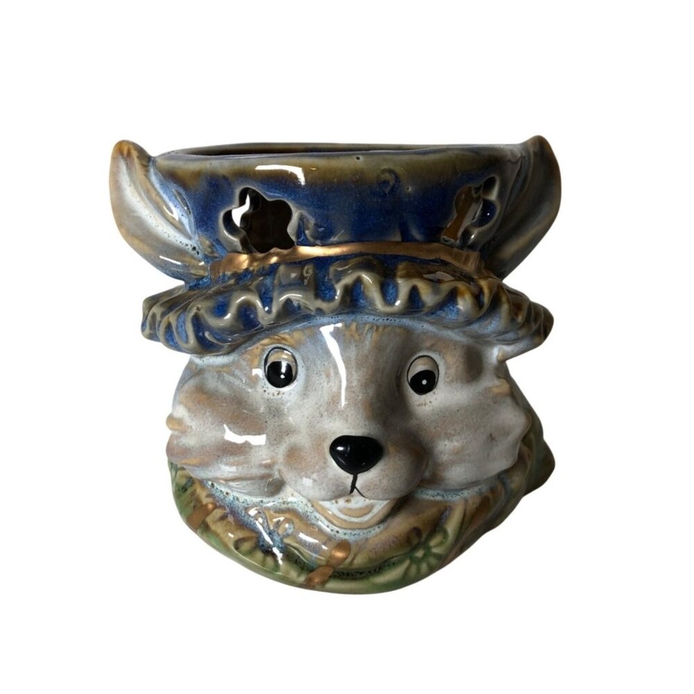 Vintage Ceramic Rabbit or Fox Candle Holder Spring Easter